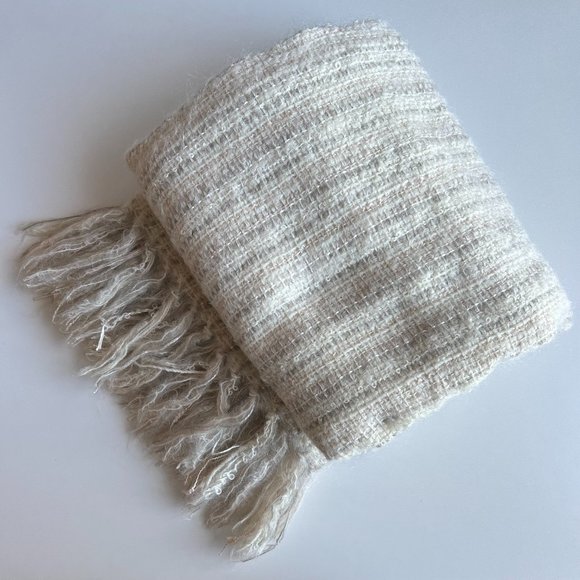 Nantucket Looms Windswept Ivory Handwoven Multi-Fiber Throw Blanket UNUSED NWT - Picture 1 of 13